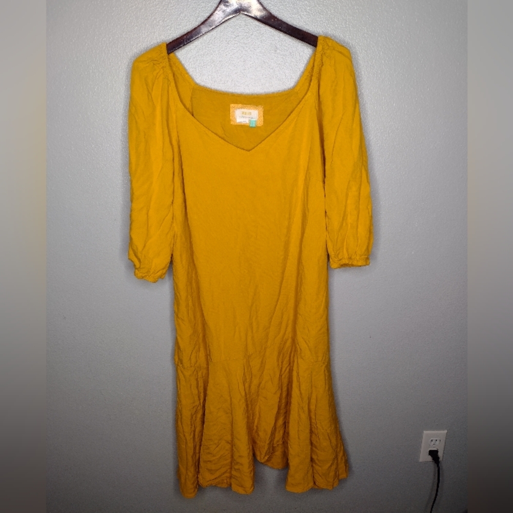 Anthropologie A+ Maeve Artemis Midi Dress 22W Yellow Mustard Bohemian Festival Q